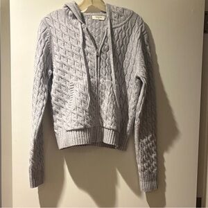 Aritzia Cable Knit Zip Hoodie Sweater - Light Gray